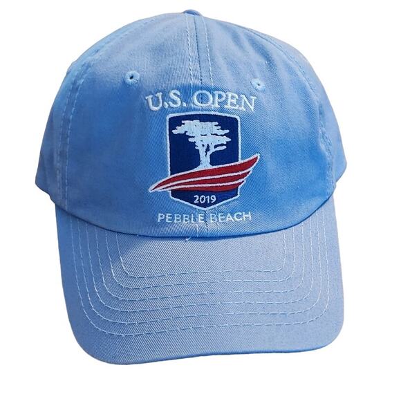 Pebble Beach 2019 US Open Hat Strap Back Sky Golf Cap Blue Tree Logo USGA Member - Picture 1 of 4